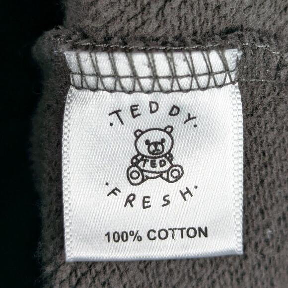 Teddy Fresh M Black Gray Beige Colorblock Hoodie Sweatshirt Streetwear Bear Logo - Picture 4 of 5
